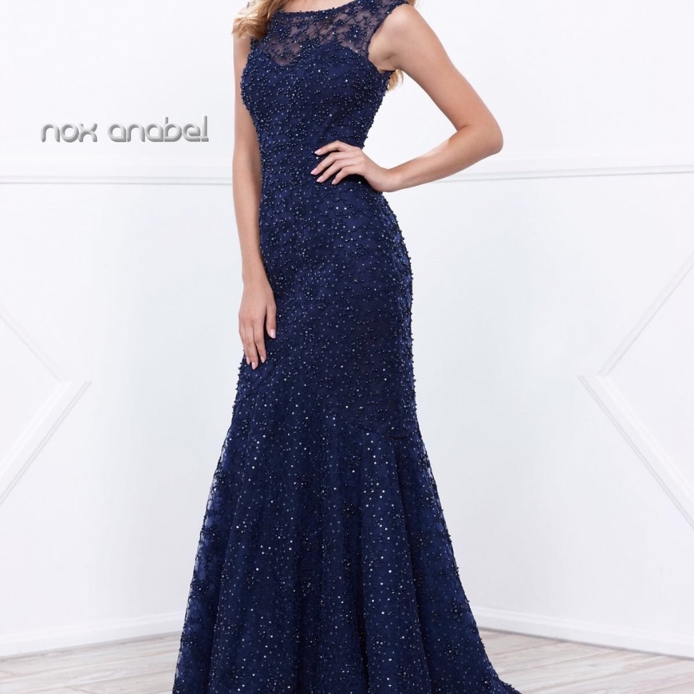 Beaded navy blue pageant/prom dress